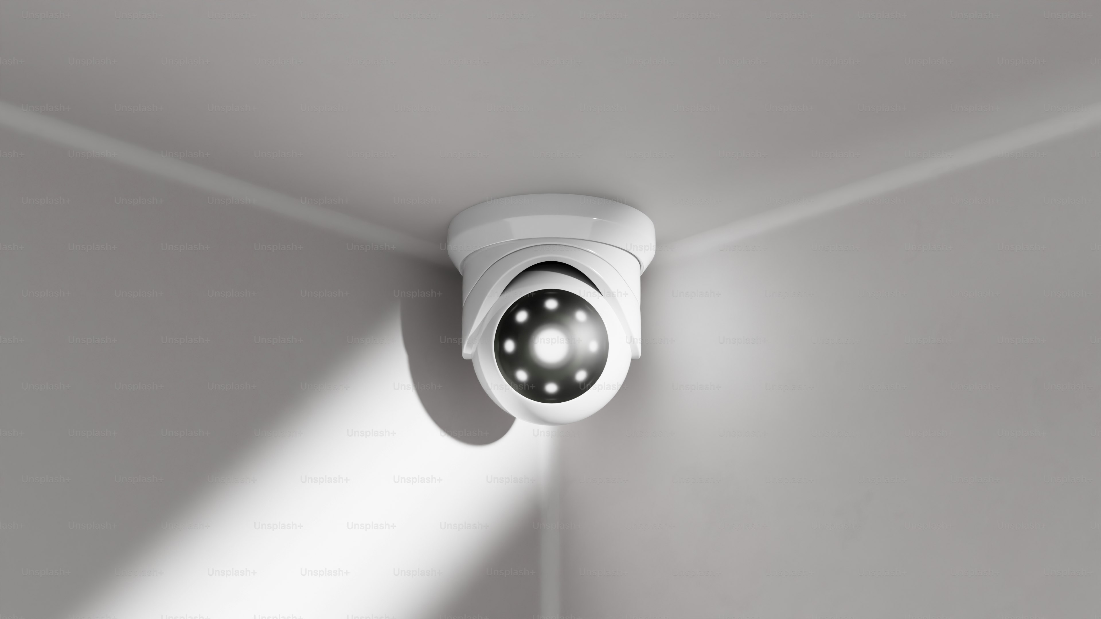 A security camera is mounted in the corner